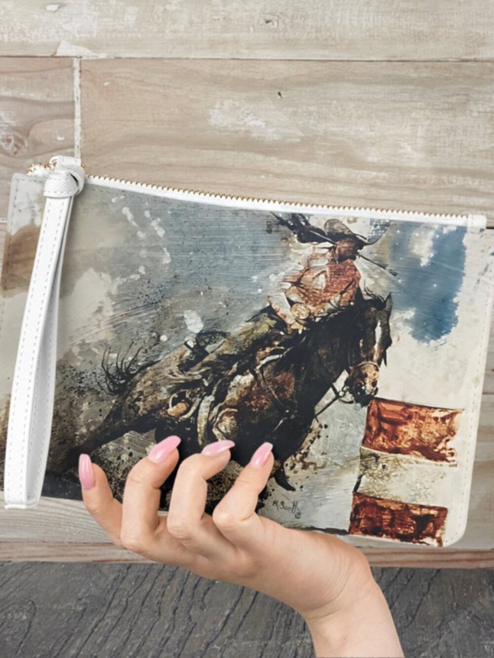 Cowgirl Clutch Bag, Barrel Racer Original Art, Barrel Racing Western Rodeo Gift